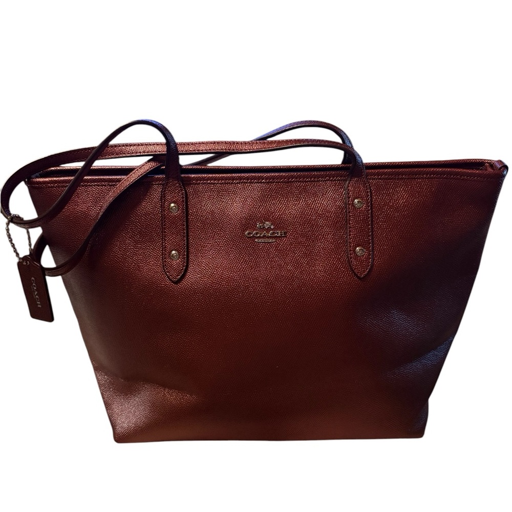Coach Leather Tote Bag - Deep Wine